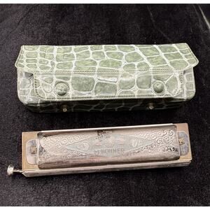 Vintage 1967 M. Hohner Super Chromatic Harmonica Germany w/ Green Case